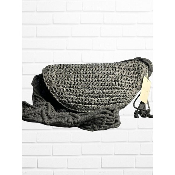 Primark Purse Raffia Macrame Shoulder Strap Crossbody Bag Black Woven - Picture 1 of 11